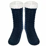 SIMIYA Herren Kuschelsocken, rutschfest Wintersocken Stoppersocken, anti Rutsch warme Hüttensocken Haussocken, 1 Paar (Navy Blau)