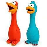 RQcMid 2 Pack Quietschspielzeug Hund, Hundespielzeug Unzerstörbar, Ente Hundespielzeug, Gummihuhn, Anti Stress Ente Für Hunde, Rot Und Blau, Für Kleine Und Mittelgroße Hunde
