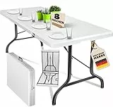 KESSER® Buffettisch Tisch klappbar Kunststoff 183x76 cm Campingtisch Partytisch Klapptisch Gartentisch für Garten, Terrasse und Balkon zusammenklappbar 6 Personen inkl. Cover & Tragegriff, Weiß