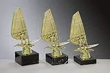 Henecka 🏖 Windsurfen Pokal Wassersport Trophäe Schraubfigur Windsurfer Surfbrett Gold, Marmorsockel schwarz, mit Wunschgravur, wählbar in 3 Größen oder als 3er-Serie (Sockel 65 x 20 mm)