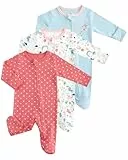 JiAmy Baby Schlafanzug Strampler 3er Pack Baumwolle, Unisex Baby Overall mit Reißverschluss, Fußteil und umklappbaren Fäustlingen Rot 0-3 Monate