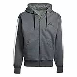 Adidas Men's Essential Three Stripes Fleece Zipper Hoodie, Dark Grey Heather/Black, L