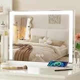 JXMILO Makeup Mirror with Lighting, 58 x 44 cm, mit 10-facher Vergrößerungslinse, Touch Control, DREI Farbtemperatureinstellungen und Einstellbarer Helligkeit.