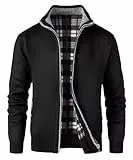 KTWOLEN Herren Strickjacke Cardigan Fleece-gefüttert Strickjacken Sweatjacke Langarm Winterjacke, C-Schwarz, M