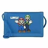Undercover Geldbörse Kinder Super Mario Jungen Mädchen, Personalisiert mit Name, Geldbeutel zum Umhängen Kinder, Brustbeutel mit Sichtfenster (Royalblau)