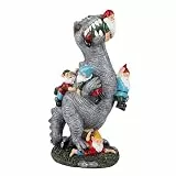 Relaxdays Gartenfigur, Dinosaurier frisst Gartenzwerge, wetterfeste Deko, Kleingarten, Kunstharz, 28,5 cm groß, bunt