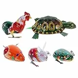 NUOBESTY Aufziehbares Zinnspielzeug, Vintage-Tier-Spielzeug zum Aufziehen, Metall-Frosch, Maus, Schildkröte, Kaninchen, Spielzeug, Uhrwerk, Partygeschenk für Kinder, 5 Stück (zufällige Farbe)
