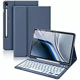 Vobafe Tastatur Hülle für Samsung Galaxy Tab S10 Lite/S10 FE/S9 FE 10.9 Zoll/Tab S9 11 Zoll, 7-Farben Beleuchtung Keyboard Cover mit Stifthalter & Schnellladung, QWERTZ-Layout, Blaugrau