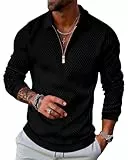 LAOARA Pullover Herren Half Zip Sweatshirt Langarm Poloshirts Winter Ohne Kapuze Stehkragen Reißverschluss Schwarz XL
