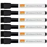 Nobo Mini Whiteboard-Stifte mit Magnetischer Radierkappe, 2 mm Feine Spitze, 6er-Pack, Trocken Abwischbar/Radierbar, Geruchsarm, Schwarz, 2104184