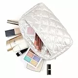Lychii Schminktasche Damen, Gesteppte Kosmetiktasche, Reise Makeup Tasche, mit Externem Reißverschlussfach, für Aufbewahrung von Kosmetik, Toilettenartikel (Weiß)