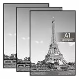 upsimples 3 Pack Bilderrahmen A1, A1 Bilderrahmen Weiß für Fotogalerie, Einschubstreifen, Horizontale oder Vertikale Wandmontage