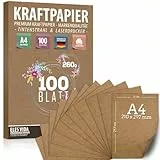 100 Blatt Kraftpapier A4 Set - 260 g - 21 x 29,7 cm - DIN Format - Bastelpapier & Naturkarton Pappe Blätter aus Kraftkarton zum Drucken, Kartonpapier Basteln für Vintage Hochzeit Geschenke Etiketten