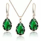 Linawe Smaragdgrün Schmuck Set Schmucksets für Damen, Smaragd Anhänger Kette Halskette, Rosegold Damenohrringe Ohrringe Hängend, Modeschmuck Brautschmuck Jewelry