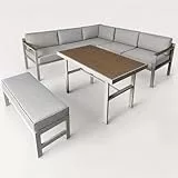 greemotion - Gartenlounge-Set Miami Aluminium-Holz-Optik inkl. Auflagen & Tisch 142x75x64,5 cm - Lounge-Set wetterfest - Für Garten & Terrasse - modern, grau