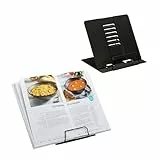 Relaxdays Buchständer, 2er Set, Leseständer 6-Fach höhenverstellbar, Kochbuchhalter mit Klemme, Küche, Stahl, schwarz