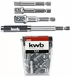 kwb 23-teiliges Bit-Set inkl. Stecknuss-Adapter und Bithalter 80 mm/Verlängerbar auf 118 mm für Akku-Schrauber, Steckschlüssel-Vierkantadapter