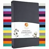 Heim24h Spannbettlaken 140x200cm bis 30 cm, Anthrazit, 100% Baumwolle Bettlaken, Öko Tex Zertifiziert Jersey Spannbetttuch