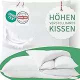 Welldora Premium Kopfkissen höhenverstellbar | 100% extraweiche Daunenfasern & Federn | Ergonomische Innovation: passt Sich an | Kissen fachärztl. geprüft, Oeko-Tex zert. in Deutschland (40 x 40 cm)
