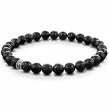 FABACH Lava Perlenarmband mit 6mm Edelstein-Perlen und 925 Sterling Silber Logo-Perle - Edles Naturstein Stretch-Armband für Damen (Schwarz)