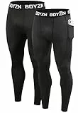 Boyzn 2er Pack Kompressionshose Herren, Sport Leggings Männer Atmungsaktiv Fitness Strumpfhosen, Funktionswäsche Tight Lang Unterhose, Laufhose Trainingstights mit Taschen Black/Carbon(Pocket)-XL
