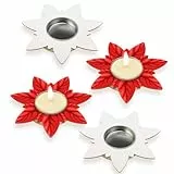 MONCAP 4 Stück Weihnachten Teelichthalter Weihnachtsstern Kerzenhalter Sternen Teelichthalter Holz Adventskranz Kerzenhalter zum Bemalen für Adventskranz Weihnachten Geschenk Tischdeko Adventsdeko