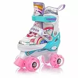 meteor Kinder Rollschuhe mit LED-Lichtern und Verstellbarer Größe – Retro Roll-Skates für Jugendliche – Mehrfarbige Disco Roll-Schuhe Bunte Retro Quad Skates - Roll ab!