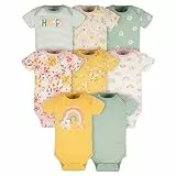 Gerber Baby-Mädchen 8er-Pack kurzärmelige Onesies-Bodys, goldenes Blumenmuster, 0–3 Monate