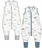 Chilsuessy Baby Schlafsack mit Füßen 2er Pack 2.5 Tog Kinder Ganzjahres Schlafsack Warm Baby Schlafsack mit Beinen Winter, 2.5 Tog/Giraffenwald + Tierkarte, 90cm/Baby Höhe 95-105cm