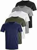 Tshirt Rundhals Baumwolle 5er Pack Basic Fit arbeitsshirts 3XL 4XL Einfarbig T Shirt Für Herren Arbeit Regular Sommer Männer Kurzarm O-Neck Set Schwarz Weiß Grau Grün Blau (3XL)