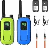Radioddity PR-T3 Walkie Talkie für Kinder 16 Kanäle PMR446 Funkgerät ab 3 Jahre VOX mit Taschenlampe 4KM Reichweite, 2 Stücke (Blau & Grün)