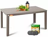 KESSER® Gartentisch 156x78cm für bis 6 Personen Esstisch Wetterfest & UV-Beständig | Outdoor Tisch mit pulverbeschichteter Stahl-Gestell & Kunststoff Tischplatte in Holz-Optik inkl. 6 Filz-Untersetzer