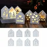EPODA 7 Stück Gießformen Silikon Häuser 3D Silikonform Haus Kerzenhalter Weihnachten Gips Gießen Giessformen Deko