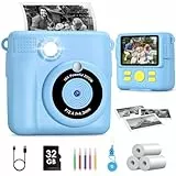 GREENKINDER Kinderkamera Sofortbildkamera, 1080P 2,4 Zoll Bildschirm Sofortbildkamera Kinder mit Druckpapier & 32GB Karte, Digitalkamera Kinder mit Farbigen Stiften Geschenk für Junge 3-12 Jahre