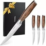 PICKWILL Steakmesser Set 4-teilig mit Wellenschliff Küchen Steakbesteck Messer Set, ergonomischer Holzgriff, aus hochwertiger deutscher Edelstahl Steak Messer, mit Premium-Geschenkbox