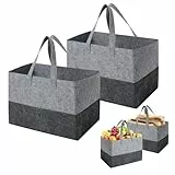 Cozary 2 Stück Filztasche Shopper, 38x25x25cm Faltbar Holzkorb, Filztasche Einkaufstasche, Einkaufskorb Shopper Filztaschen Aufbewahrungskorb für Holz, Zeitungen - Grau