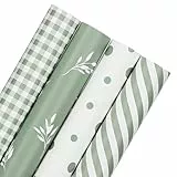 woric 4 Rollen Geschenkpapier, 43cm x 3m Geschenkpapierrolle Salbeigrün Frühling Geschenkverpackung Papier Grün Vintage für Geburtstage Partys Babypartys Hochzeit Ostern (4 Stile Minirolle)