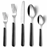 BEWOS Besteck Set für 12 Personen, 60 teilig besteckset schwarz inkl. Messer, Gabel, Löffel, Farbige Griffe camping besteck, Spülmaschinenfest