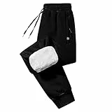 Imuedaen Jogginghose Herren Winter Fleece Gefüttert Warme Trainingshose Fleece Plüsch Gefüttert Jogger Hose Sweatpants Winterhose Traininghose mit Tasche (AA Schwarz, M)