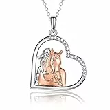 USEEDOVIA Mädchen Pferd Geschenke Kette mit Pferd Anhänger Herz Halskette Damen 925 Ketten Weißgold Rosegold Tochter Silberkette für Pferdeliebhaber mit Geschenkbox
