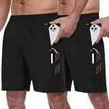 Zzkouine Sporthose Herren Kurz Leicht Trainingshosen Kurze Hosen Herren Sport Shorts Männer Sommer Jogginghose mit Reißverschlusstaschen 2er Pack, Schwarz/Schwarz XL