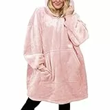 Michorinee Sherpa Hoodie Sweatshirt Kuscheldecke Ultra Weiche Warme Original TV Decke mit Ärmel und Tasche Baumwolle Fleece Kapuzen Pullover for Erwachsene Männer Damen Teenager, Rosa