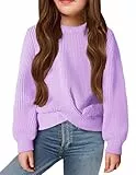 Arshiner Mädchen Pullover Mode Kinder Strickpullover Warm Rundhals Herbst Winter Freizeit Langarm Oberteile für Mädchen 7-8 Jahre Flieder Lila