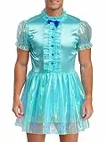 Sxiwei Satini Dessous Herren Sissy Kleid Kurzarm Dienstmädchen Kostüm Crossdresser Nachtkleid Schlafanzug Nachtwäsche Blau L