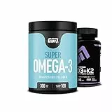 ESN Super Omega-3, 300 Kapseln + Vitamin D3 + K2, 120 Kapseln, ideales Bundle aus hochdosiertem Fischöl, Vitamin D3 und K2