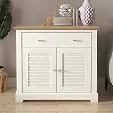Galano Mailand Sideboard mit 2 Türen, 1 Schublade, moderner Aufbewahrungsschrank mit verstellbaren Ablagen für Wohnzimmer, Küche oder Flur, Elfenbein/Eiche