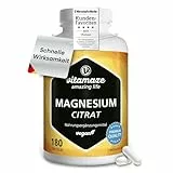 Magnesium-Citrat Kapseln hochdosiert & vegan, 2250 mg davon 360 mg elementares Magnesium pro Tagesdosis, 180 Kapseln für 2 Monate, Natürliches Supplement ohne Zusatzstoffe, Made in Germany