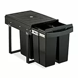 Relaxdays Einbaumülleimer, 3 Fächer, 20l, 2X 10l, HBT: 41,3 x 34 x 51,8 cm, ausziehbar, Müllsystem Unterschrank, schwarz