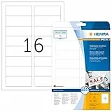 HERMA 10009 Universal Etiketten ablösbar, 25 Blatt, 88,9 x 33,8 mm, 16 pro A4 Bogen, 400 Stück, selbstklebend, bedruckbar, matt, blanko Papier Klebeetiketten Aufkleber, weiß