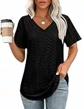 Aokosor T-Shirts Für Damen Top Blusen Tuniken Für Damen Sommer Tunika Outfit Oberteile V Ausschnitt 2025 Schwarz M